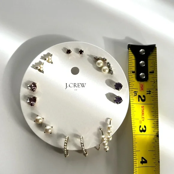 🍂NWT J. Crew Factory Women’s 8-Pair Earring Set. Pearl/Purple/Red/Plum. - Picture 7 of 8